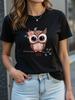 2025 Womens Summer Cartoon Owl Printed Round Neck Short Sleeve Casual TShirt Graphic Tees Women Tops Aesthetic Clothes