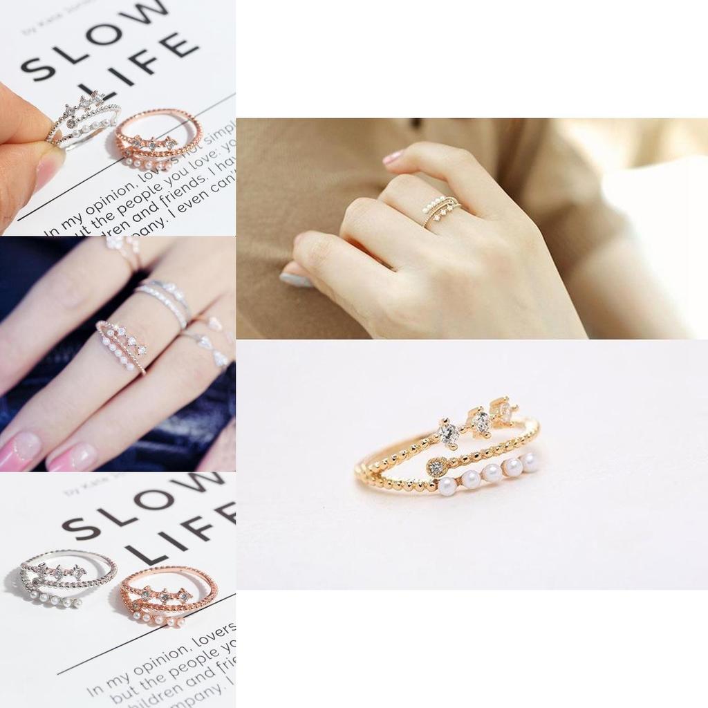 Stylish Korean Fashion Lightweight Adjustable Pearl And Zirconium Ring For Women