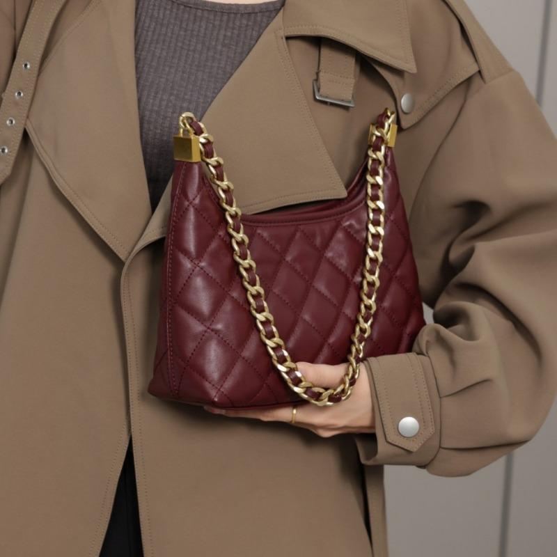 Retro Diamond-shaped Chain Tote Bag, Underarm Bag, Single-shoulder Bucket Bag