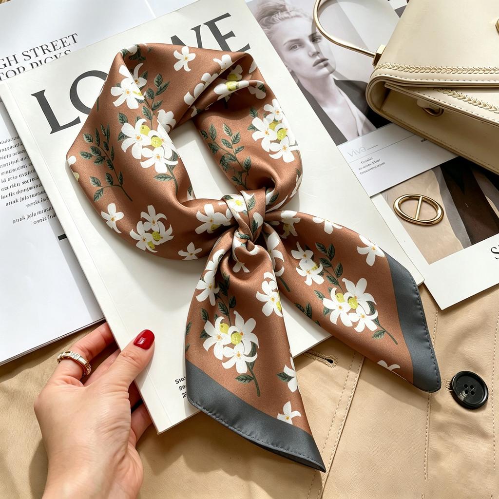 New Retro Plaid Imitation Silk Small Silk Scarf Women's High-end Professional Scarf Shirt Decorative Headband Tied Bag Silk Scarf