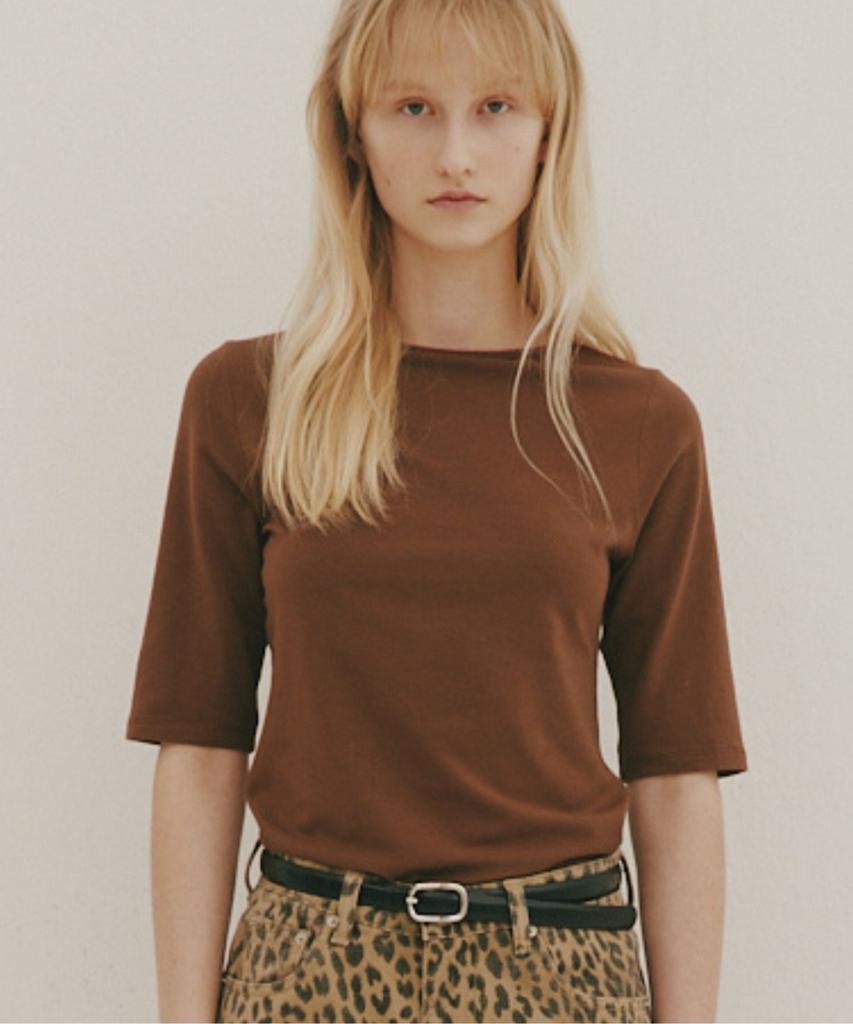 Okuka Cotton & Modal Simple Top, Brown
