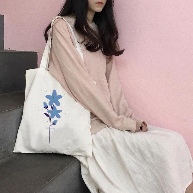 Women's Canvas Shoulder Shopping Bag With Grass Print Fashion Casual Reusable Eco Bag Large Capacity Tote Bag