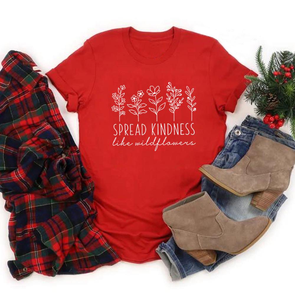 Kindness TShirt Inspirational Shirt Be Kind Tee Casual Women Short Sleeve Graphic T Shirts Flower Tshirt Spread Kindness Tops