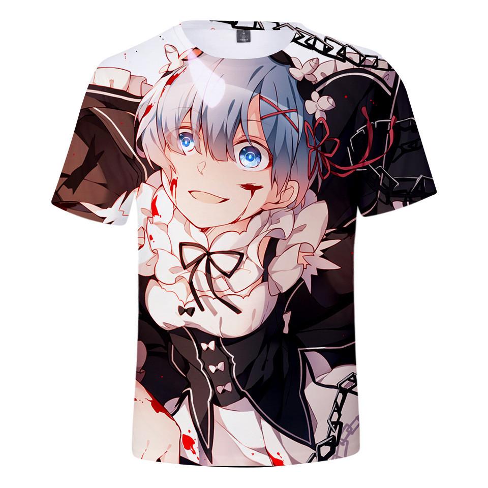 Re Zero 3D-bedrucktes T-Shirt, kurzärmelig, für Sommer, Männer und Frauen, Cartoon-Kleidung, Rem und Ram, japanisches Anime-Shirt, T-Shirts