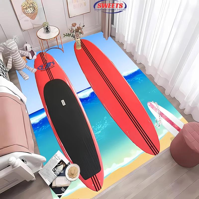Fashion Sports Theme Carpet, Surfboard Rug for Home Living Room, Children's Bedroom Mat, Sofa Doormat Floor Anti-slip Decor Rug