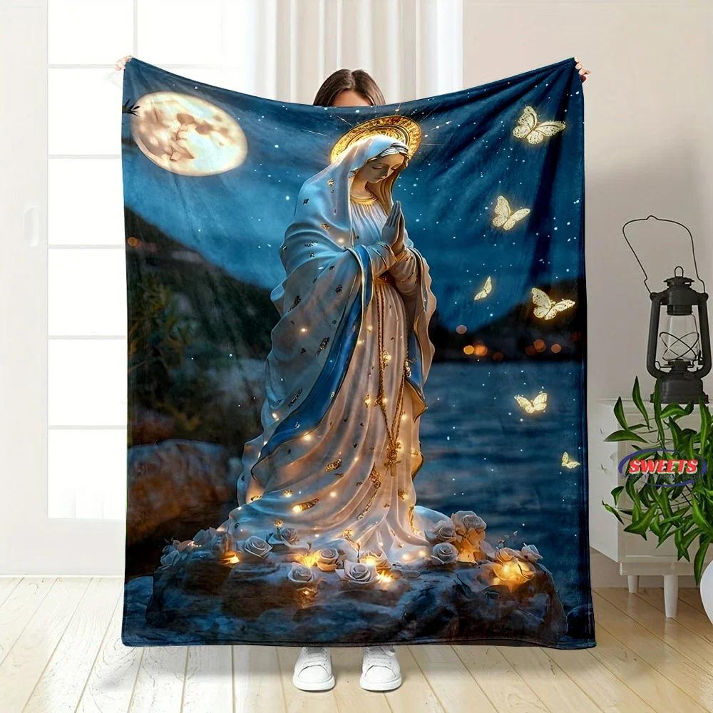 New Arrival ! Virgin Mary Pray Blanket, Warm and Cozy Flannel Blanket, Sofa Bedroom Office Leisure Nap Cover Blanket, Nice Gift