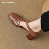 2024 New Vintage Women Shoes Genuine Leather Sandals Woman Office Ladies Buckle Dress Shoes Thick High Heels Sandals Heels Women