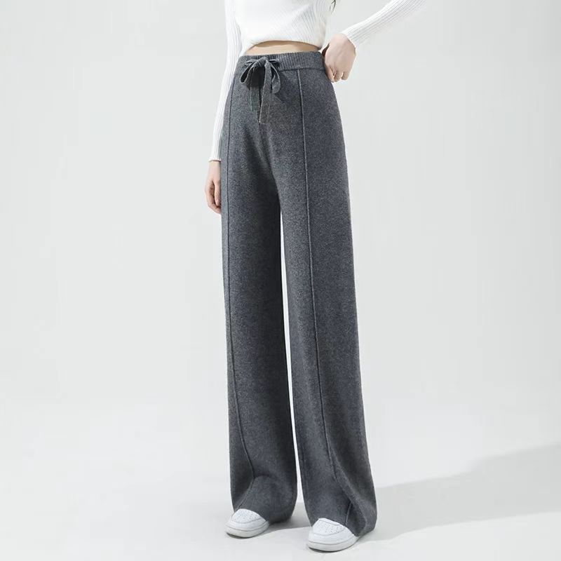 Autumn and Winter Wide-leg Pants Women's High-waist Loose Casual Straight-leg Pants Knitted Thick Trousers