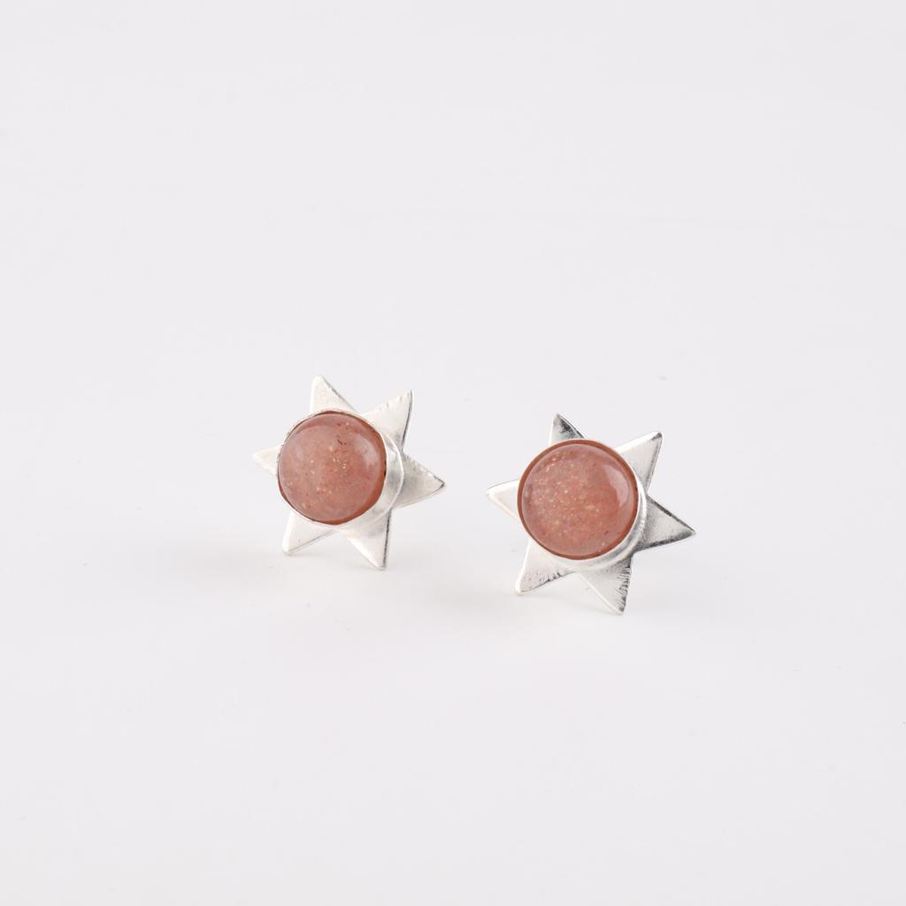 Natural Peach Moonstone Gemstone 925 Sterling Silver Jewelry Stud Earrings 0.44" EE-175-26