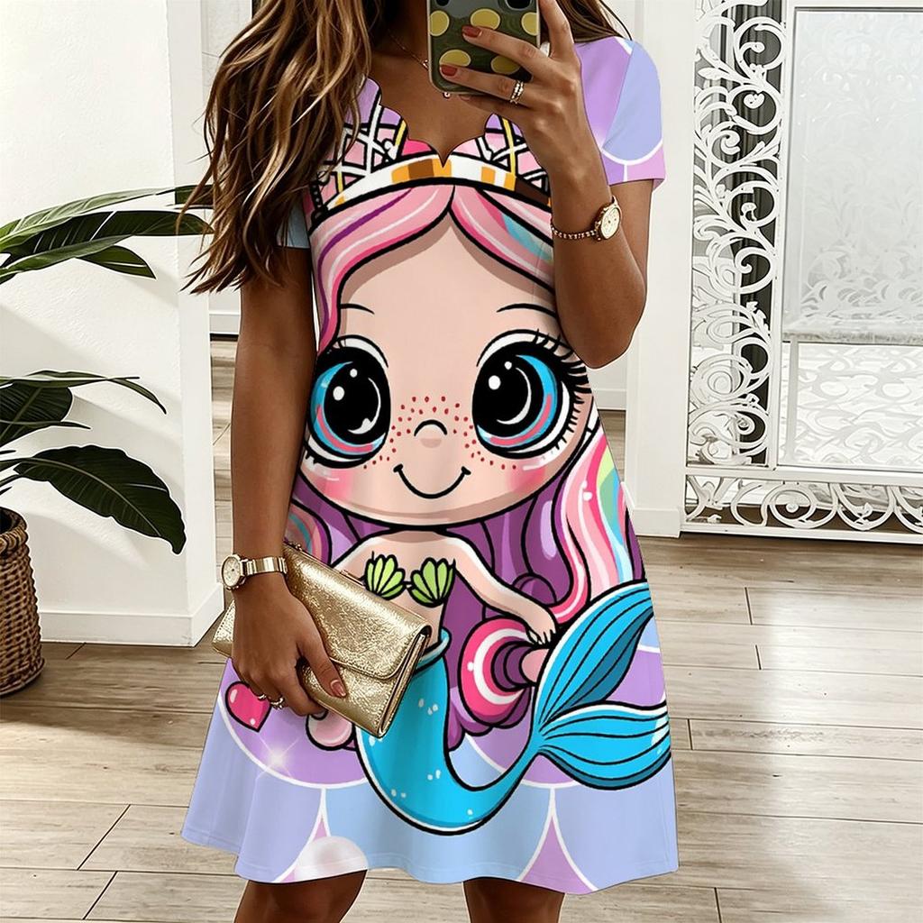 Oversized Women V Neck Short Sleeve Dress Ethnic Pattern Printed Loose Dress For Holiday And Daily Dressing
