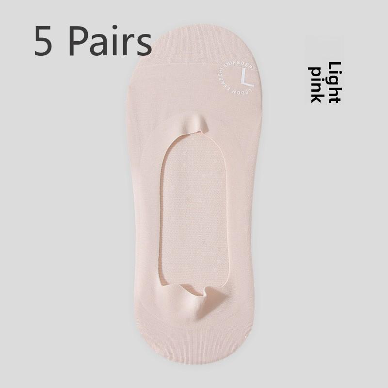 5 Pairs Summer Boat Socks Thin Breathable Non-slip with Invisible Socks Women's Shallow Mouth Socks