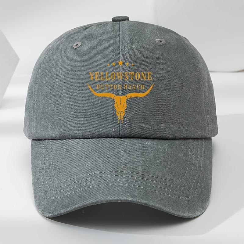 YELLOWSTONE Logo Print Baseball Cap Classic Washed Vintage Soft Brim Duckbill Cap Adjustable Sweat-Absorbing Breathable Sun Hat