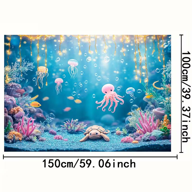 2D Whimsical Underwater World Backdrop, Kids Party Background Cloth