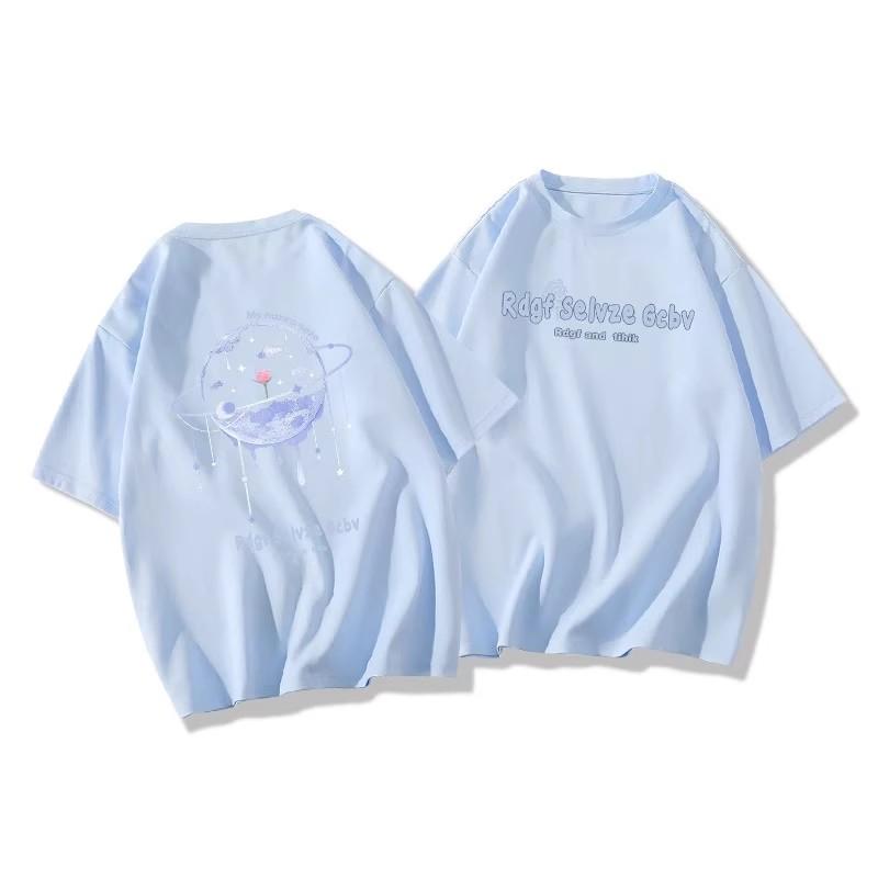 Koszulki z czystej bawełny Kobiety lato uroczy nadruk z kreskówki hip hop Streetwear casualowa koszulka Damska Harajuku Oversize Krótki Rękaw niebieski y2k Topy młoda dziewczyna
