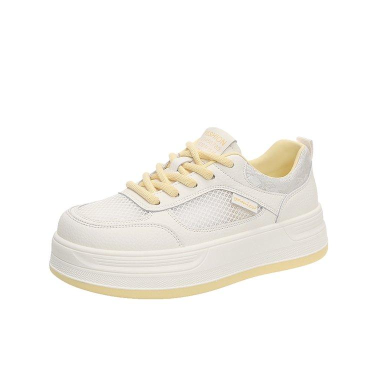 Fashion Hot Sale 2024 White Shoes Women Lace Up Pu Leather Wedges High Heel Shoes Female Breathable Chunky Platform Fashion Sneakers