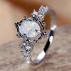 White Fire Opal Oval Stone Engagement Rings For Women Vintage Silver Color Luxury Crystal Wedding Bands Birthstone  Gifts
