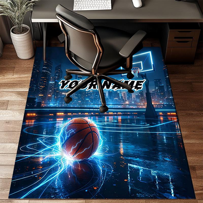 1PC Custom Name City Lights Basketball Court Theme Floor Mat Ideal for Living Room, Game Rooms, Office, Bedroom,Floor Mat Playful Design18
