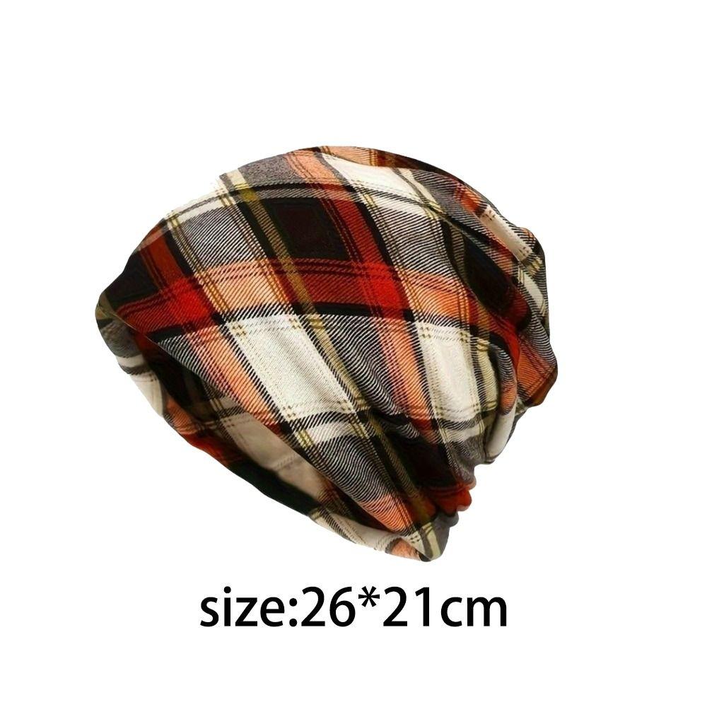 Contrasting Colors Pullover Hat Plaid Print Scarf Pullover Hat Casual Hedging Cap Multifunctional Keep Warm Women's Pile Hat