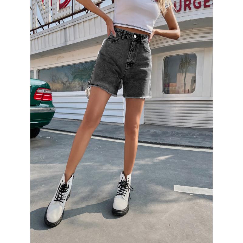 Sommar Damjeansshorts Hög midja Casual Chic Lös Jeansshorts för kvinnor Denimshorts Dam