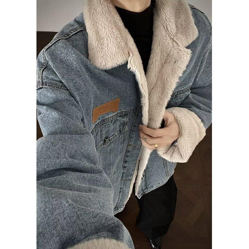 Men's Trendy Japanese-Style Thickened Lambswool Denim Jacket
