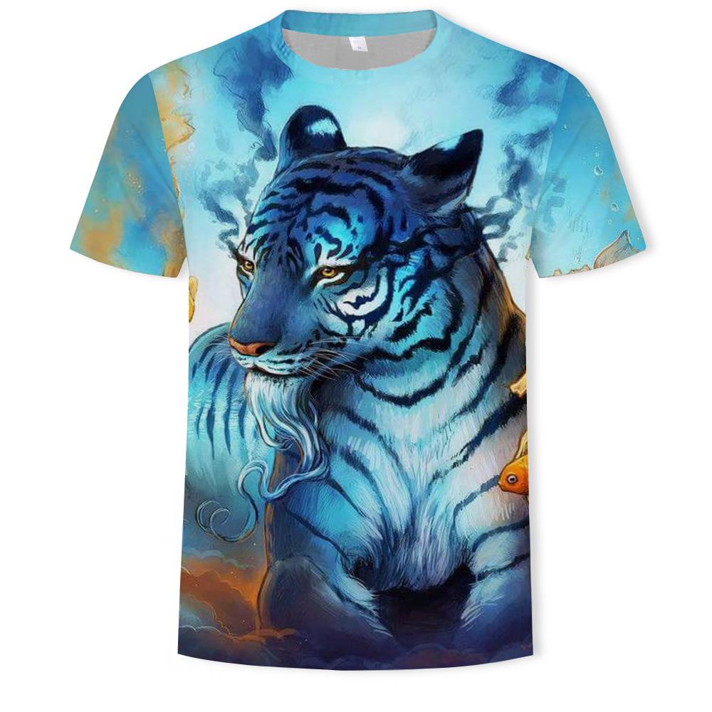 Sommer Herren T-Shirt 3D-Druck Tees Tiger Löwe Lose Rundhals Kurzarm Tops Herrenbekleidung