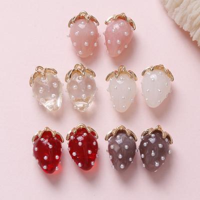 2 stuks Hars Zoete Aardbei Kralen Hanger Bedels Diy Handgemaakte Sieraden Maken Oorbel Ketting Armband Sleutelhangers Accessoires