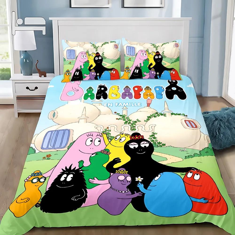 Set Biancheria da Letto Cartone Animato B-Barbapapa Per Camera da Letto Morbido Moderno Copriletto Comodo Copripiumino per Bambini Coperta Copricuscino