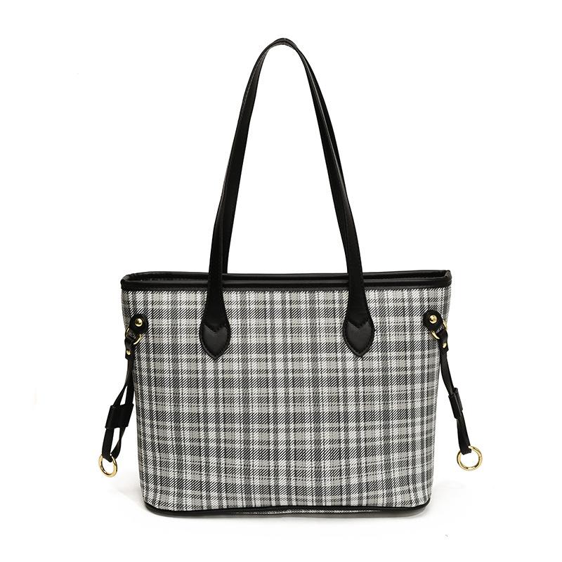 Tote Bag Women's Large-capacity Plaid Commuter Bag New Casual Shoulder Bag College Student Class Bag
