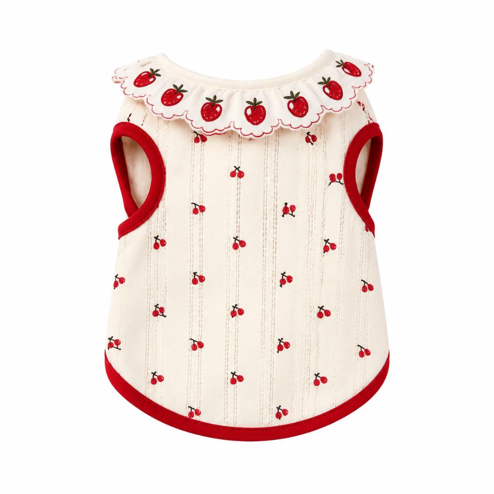 Cherry Pattern Cat Flower Edge Vest Sweet Pet Shirt Cute Cat Pullover  Pet Clothing