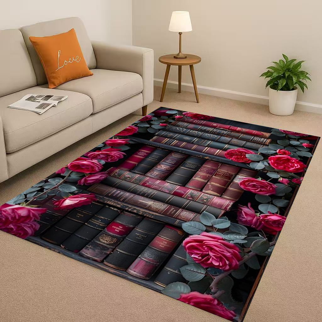 HD Magic Book Library Bookshelf Living Room Non-Slip Area Rug Soft Carpet for Bedroom Sofa , Easy Clean Home Doormat Playmat