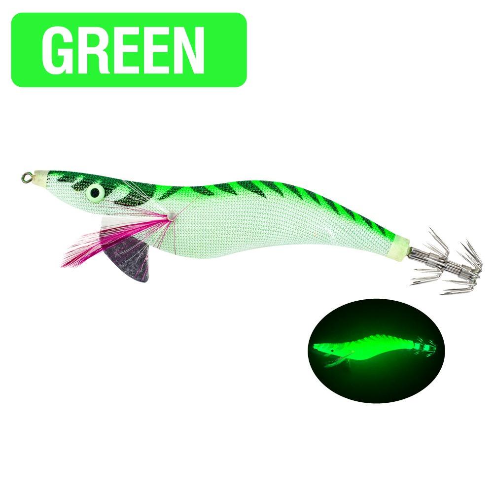 Durable ABS Wood Shrimp Lures Green Blue Red Yellow 10cm Squid Hook Jigs Octopus Lure Fishing Accessories