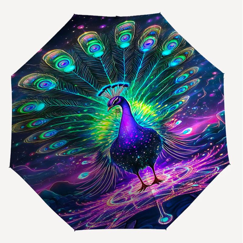 1pc Peacock Colorful Automatic Open/Close Umbrella with Windproof, 8-Rib Sturdy Canopy, Durable Ribs, Fashionable Design1212A