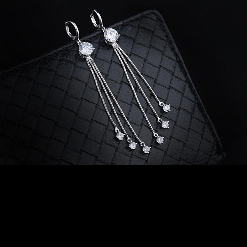 Fine Jewelry Long Tassel Chain Real  Tone Shiny Zirconia Women Drop Earrings Boucle D 'Oreille Delicate Present GiftsTrendy Chain