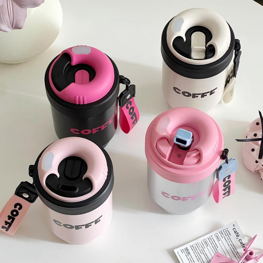 Simple Steel Coffee Cup Portable Straw Thermos Cup Portable Couple Mugs Exquisite Water Cup for Women Durable Durable