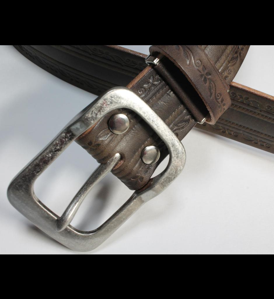 (Tochigi Leather) Tochigi Leather Belt for Men, Genuine Leather, Cowhide, Vegetable-Tanned Leather, Floral Pattern, Made with Tochigi Leather Co.,