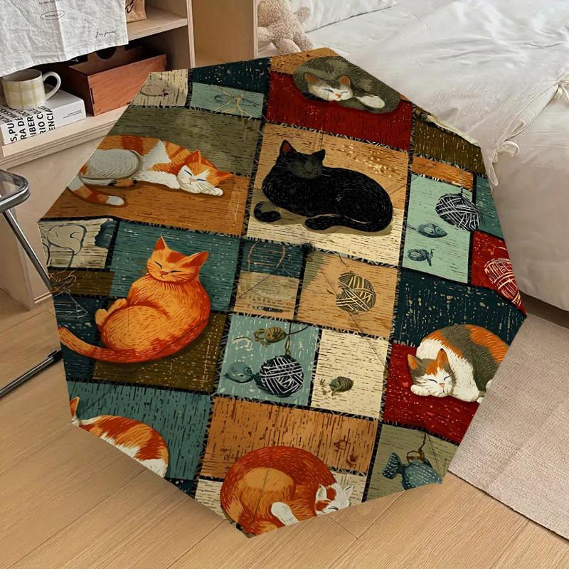1PC Cats Quilt Umbrella-8-Rib Reinforced Portable Folding Travel Suitable for All Seasons Outdoor Daily Use -J0399