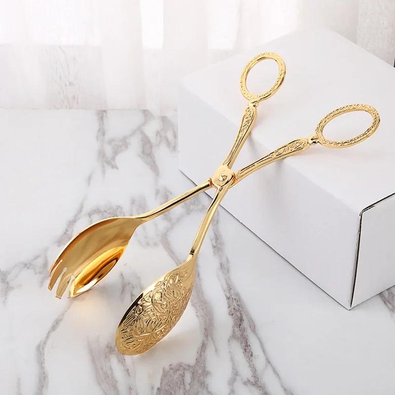 Food Tong Gold-plated Snack Cake Clip Salad Bread Pastry Clamp Baking Barbecue Tool Fruit Salad Cake Clip Kitchen Utensils