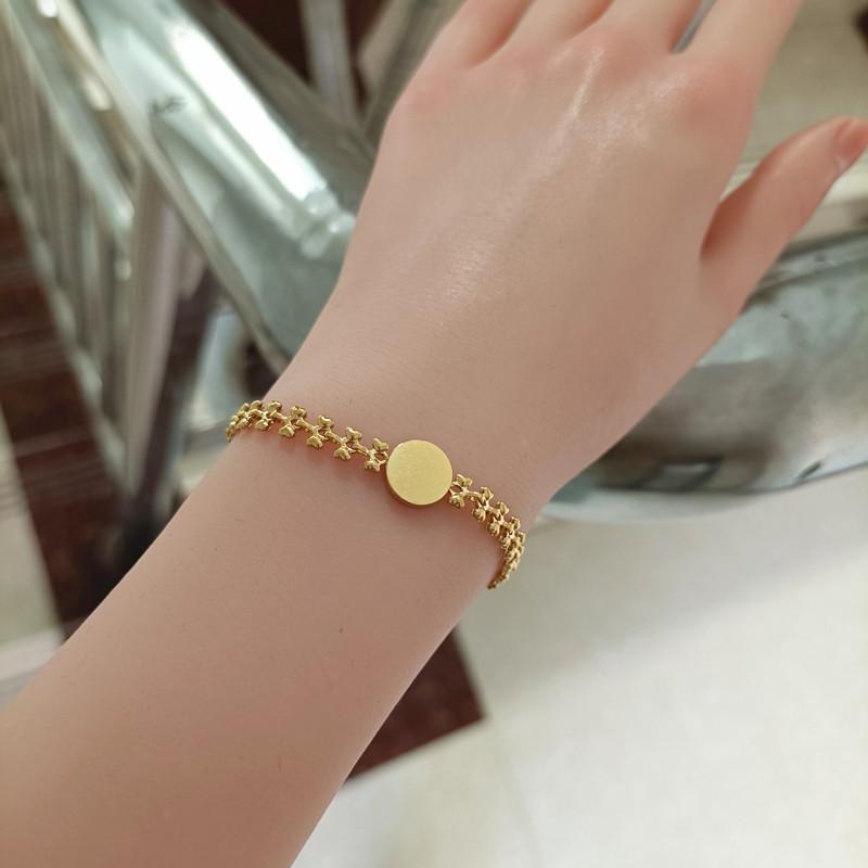 Stainless Steel Link Bracelet Fashion Gold Plated White Shell Round Charm Bracelet For Women