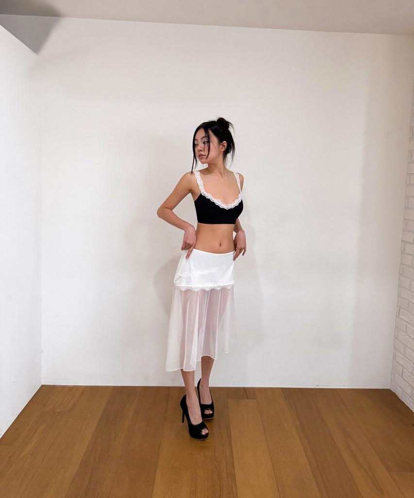 Binaj Lace Diagonal See-Through Skirt Cover-Up (White)