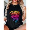 Women Plus Size Positive Vibes Only T-Shirt Black Pink Blue Lettering Inspirational Quote Round Neck Casual All-Season Gift Motivational Everyday Top