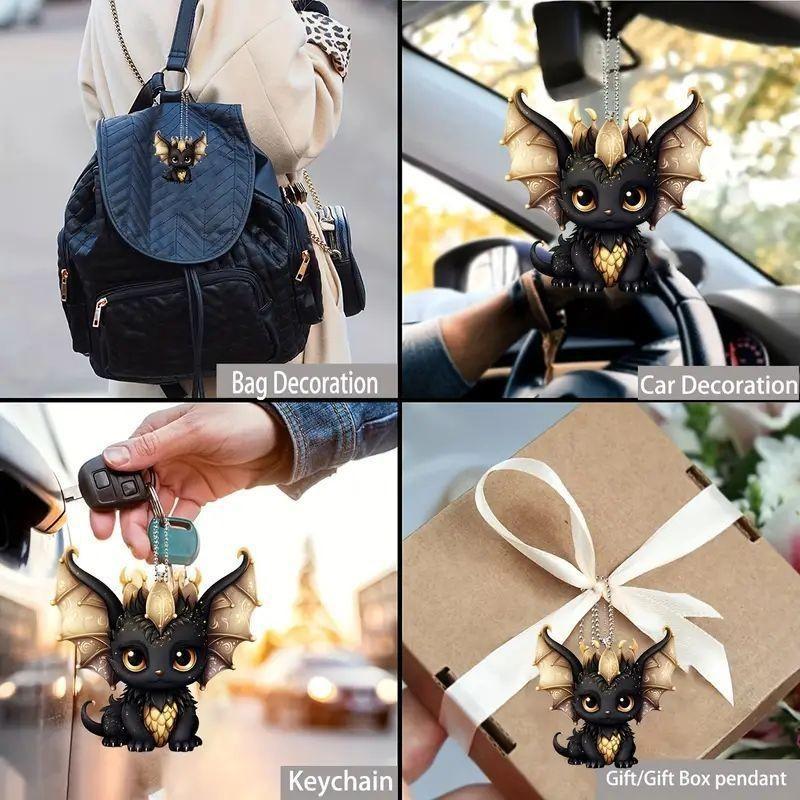 Car Decor Acrylic Flat Surface Black Dragon Pendant With Cartoon Style For Vehicle Interior Enhancement