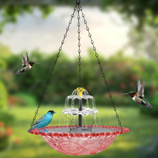 Solar Fountain Bird Bath Cascade Hanging Birdbath Solar Powered Water Fountain Birdbath Outdoor Hummingbird Bath Shower Bowl for Garden Patio Yard
