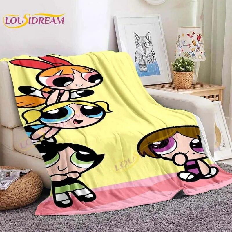 Cartoon Super Flying Girls Blanket Classic Anime Blanket Soft Lightweight Blanket for Sofa Bed Decor 90s Gifts Fannel Blankets