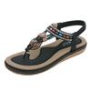 Women Casual Fashion Wooden Bead Buckle Rhinestone Flat Sandals Thailand Seaside Beach Summer Shoes