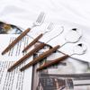 Western Stainless Steel Tableware 5Pcs Knife Fork Spoon Dinnerware Cutlery Set Imitation Wooden Handle Silverware Flatware