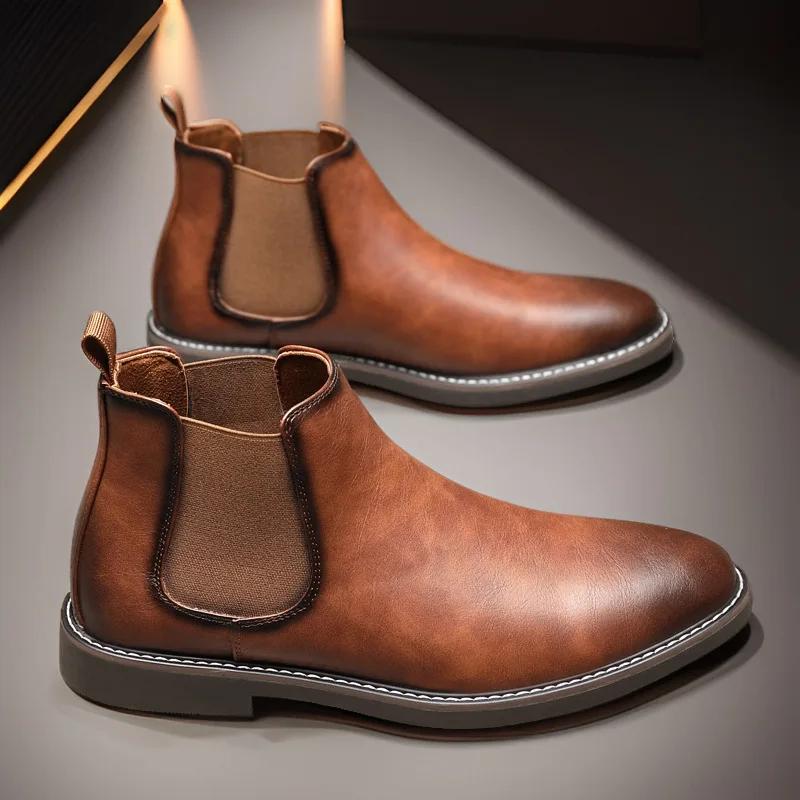 Moda Nuevo otoño Zapatos estilo británico Retro Botas Chelsea para hombre Cómodas Moda Cuero botines Versátiles zapatos puntiagudos Botas