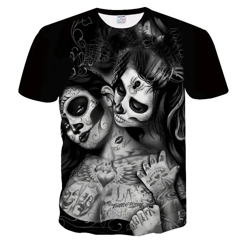 Men's Skull Print and Beauty Summer T-shirt, Shirt, Hip-hop, 3D Print,