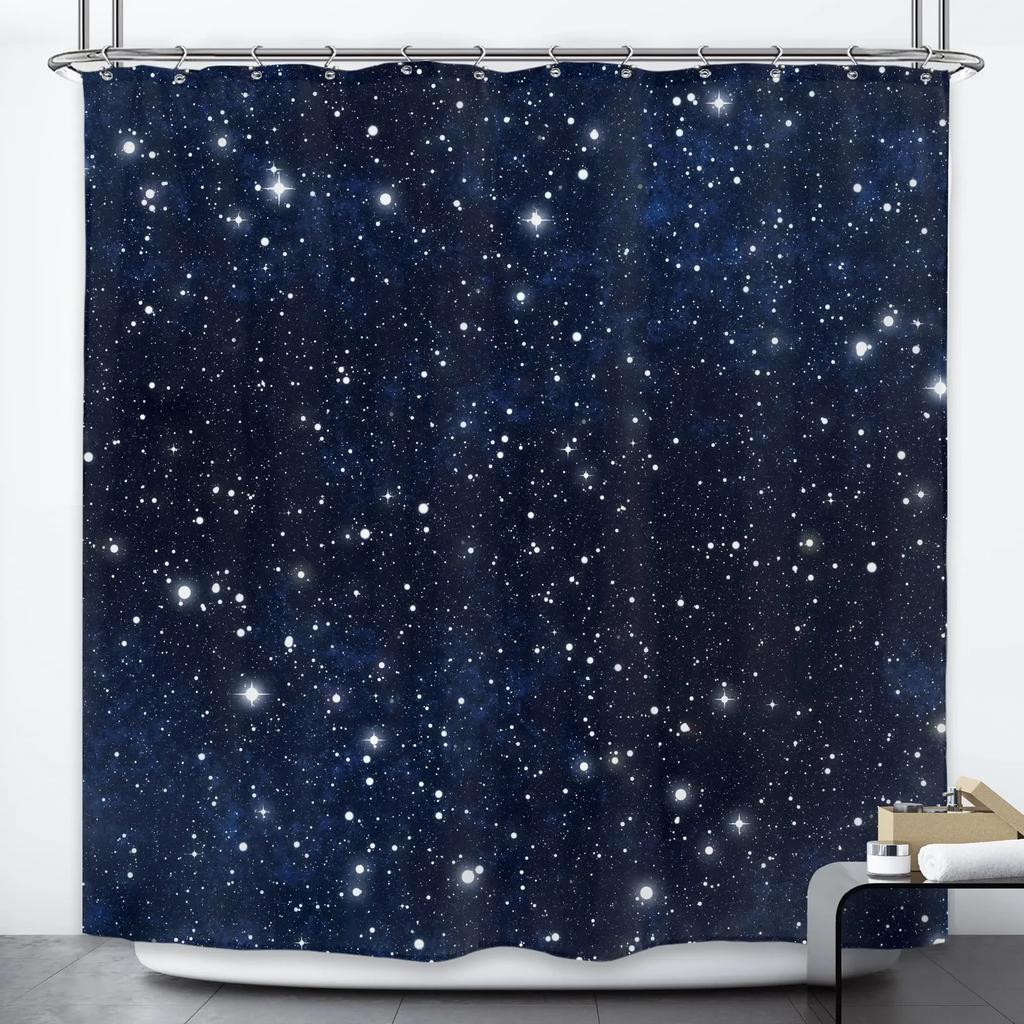 Yıldızlı Uzay Duş Perdesi Mavi Galaksi Duş Perdeleri Bulutsu Su Geçirmez Polyester Kumaş Küvet Banyo Dekorasyonu için Kancalı