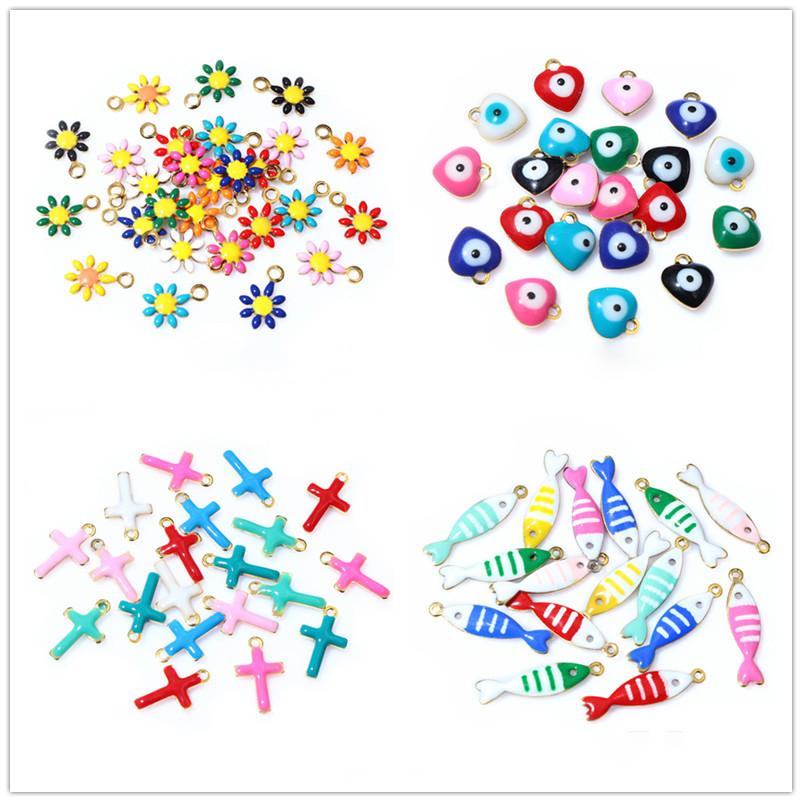 20pcs Random Mix Cute Stainless Steel Enamel Charms Pendant Fish Starfish Flower Evil Eyes DIY Jewelry Making Accessories