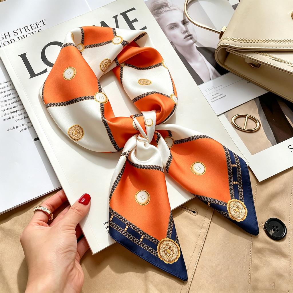 New Retro Plaid Imitation Silk Small Silk Scarf Women's High-end Professional Scarf Shirt Decorative Headband Tied Bag Silk Scarf